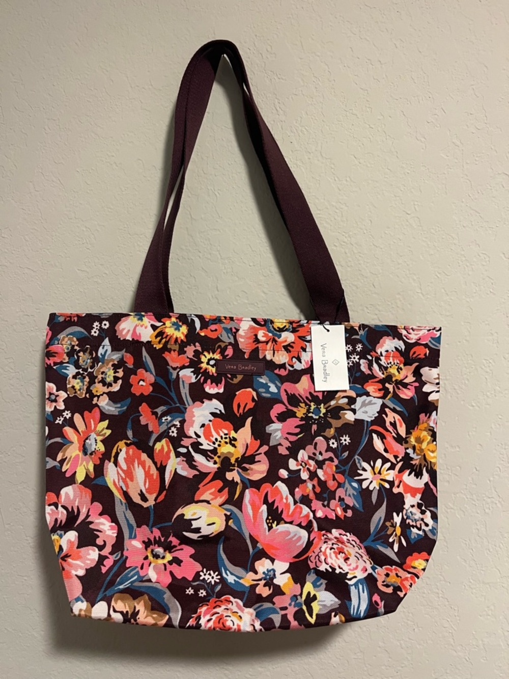 NWT Vera Bradley Lighten Up Shopper Tote “Indiana Blossoms” Brown Floral Print